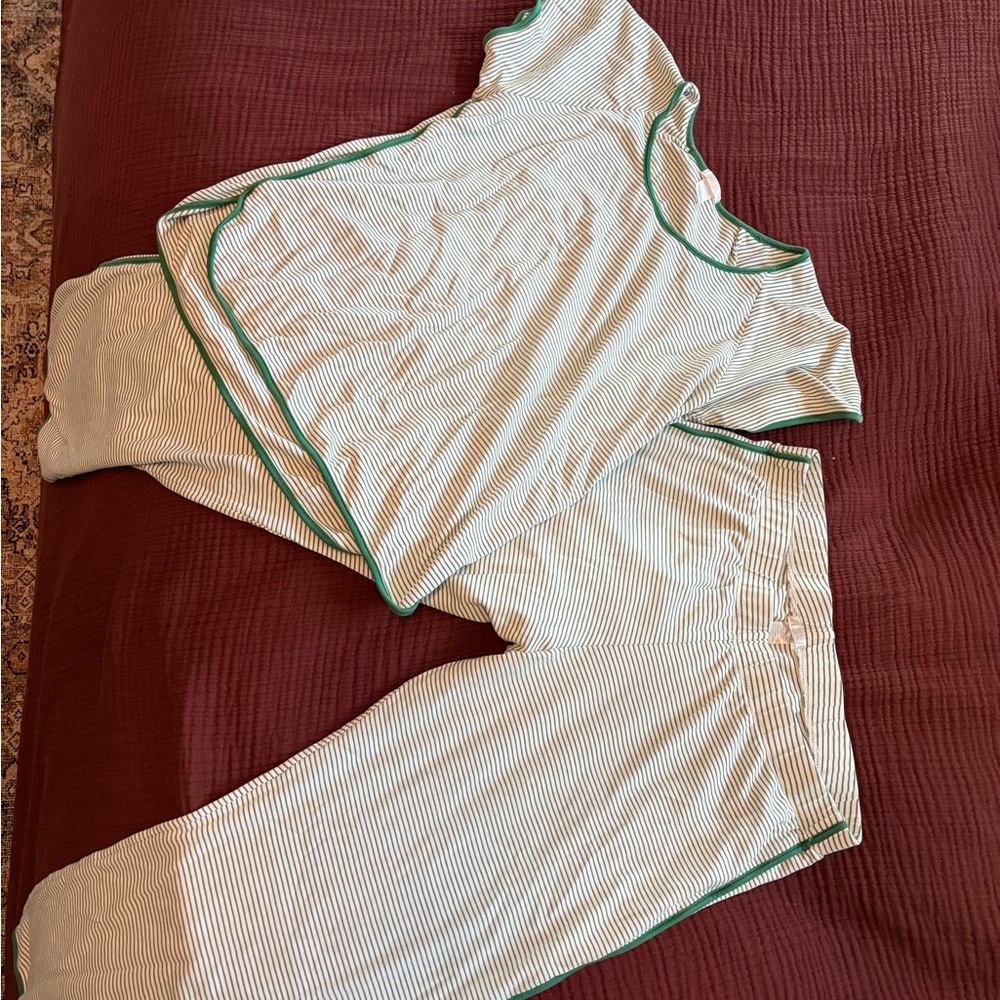 Striped Pajama Set with Green Trim